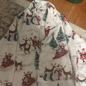 Pottery Barn Kids White Pajama Set with Santa and Reindeer